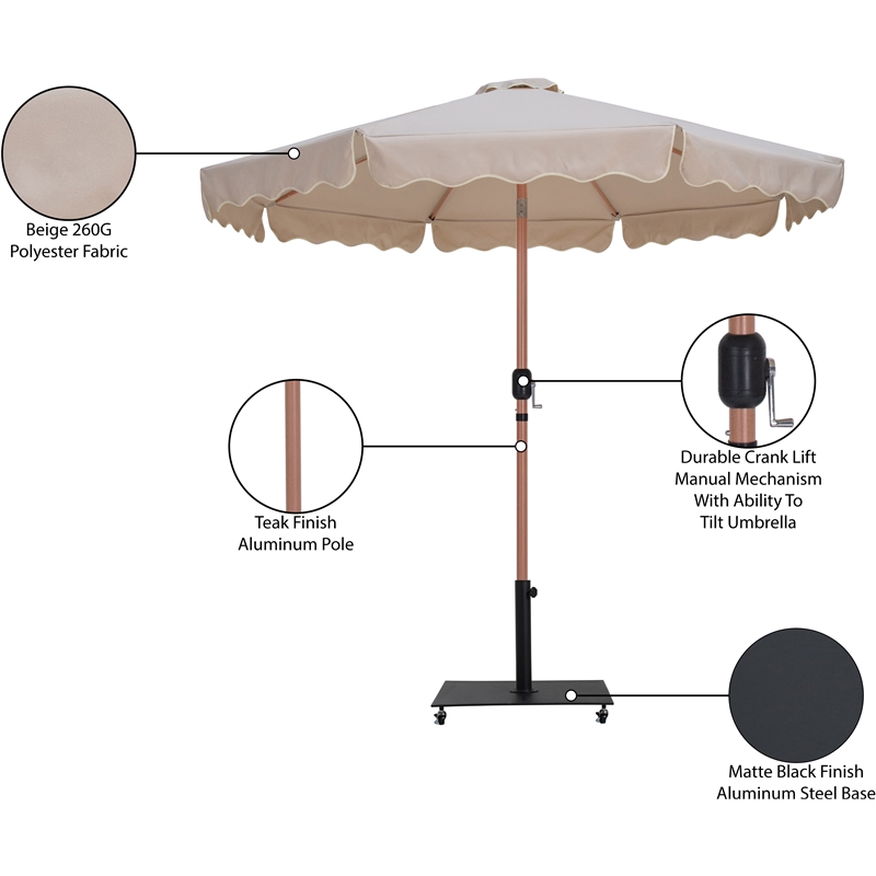 Meridian Furniture Amalfi Beige Polyester Patio Umbrella with Base Set