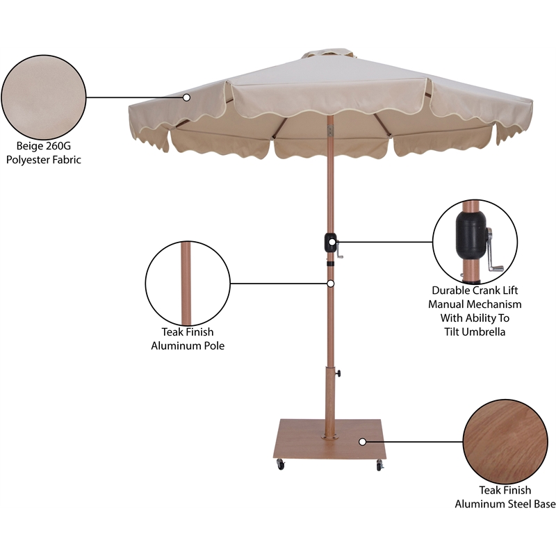Meridian Furniture Amalfi Beige Polyester Patio Umbrella with Base Set