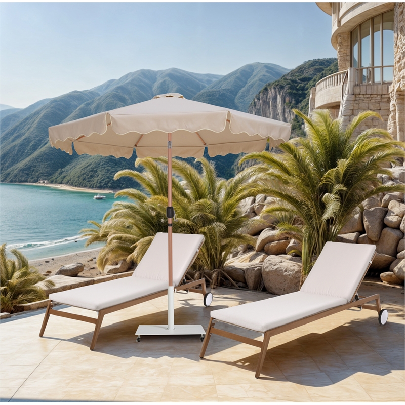 Meridian Furniture Amalfi Beige Polyester Patio Umbrella with Base Set