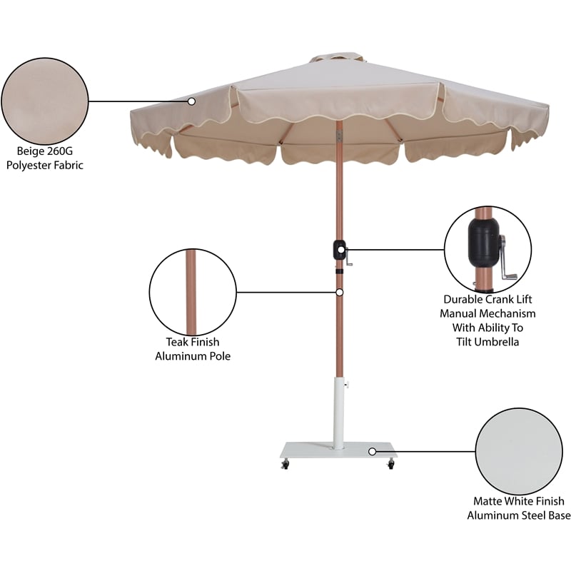 Meridian Furniture Amalfi Beige Polyester Patio Umbrella with Base Set