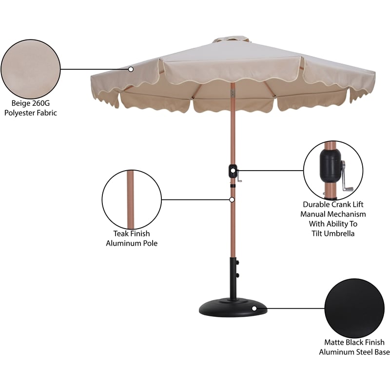 Meridian Furniture Amalfi Beige Polyester Patio Umbrella with Base Set