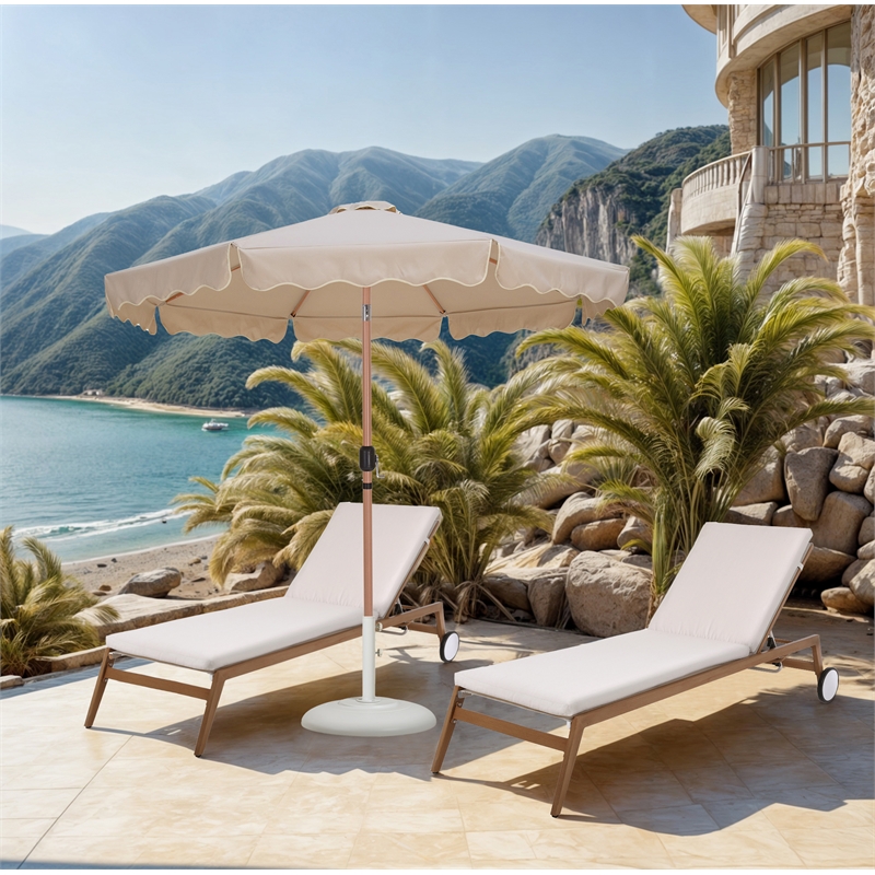Meridian Furniture Amalfi Beige Polyester Patio Umbrella with Base Set