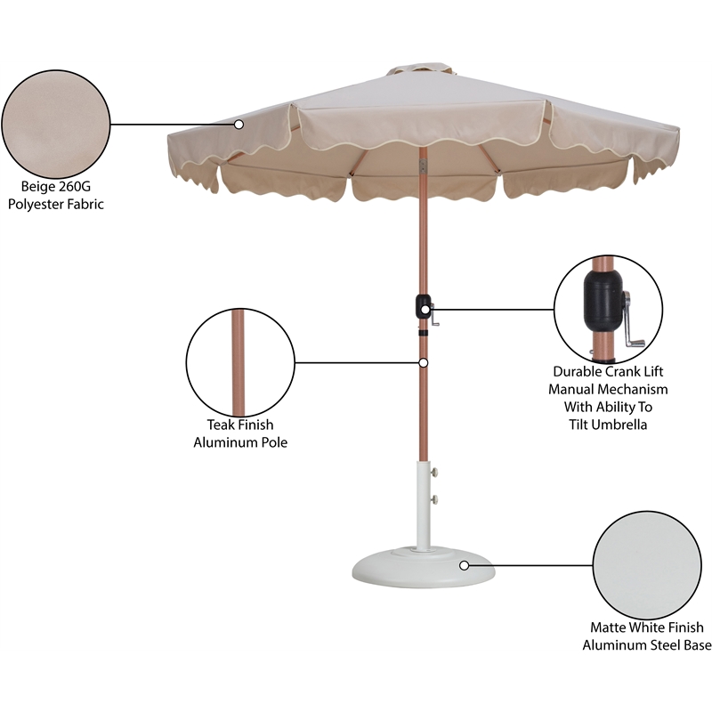 Meridian Furniture Amalfi Beige Polyester Patio Umbrella with Base Set