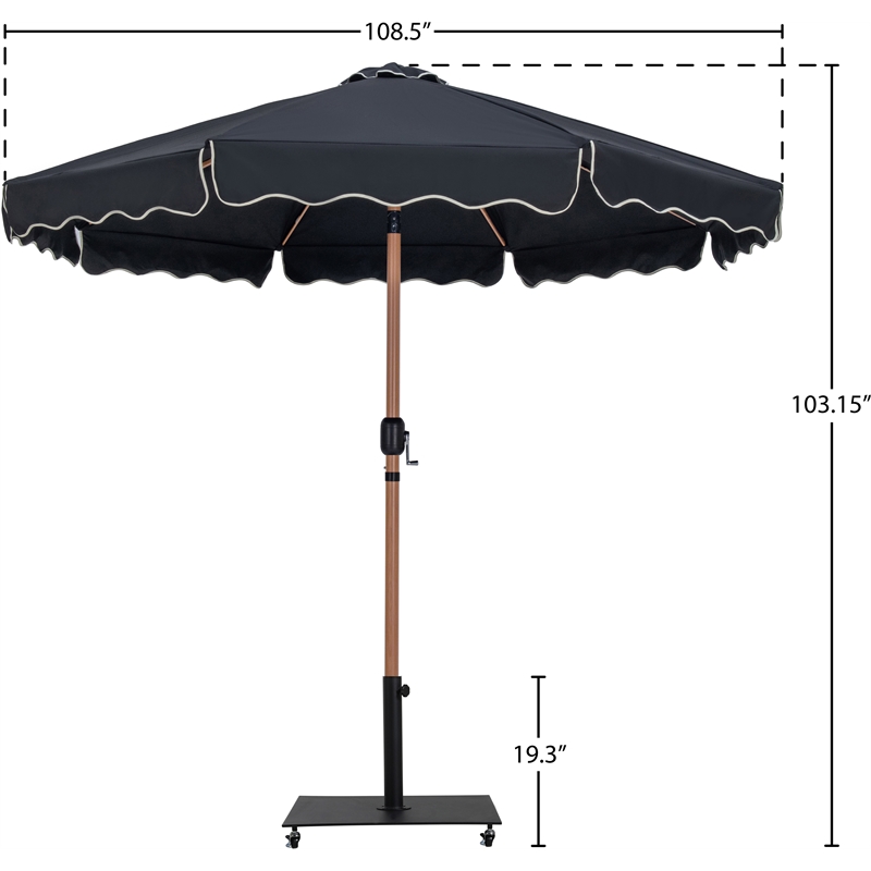 Meridian Furniture Amalfi Black Polyester Patio Umbrella with Base Set