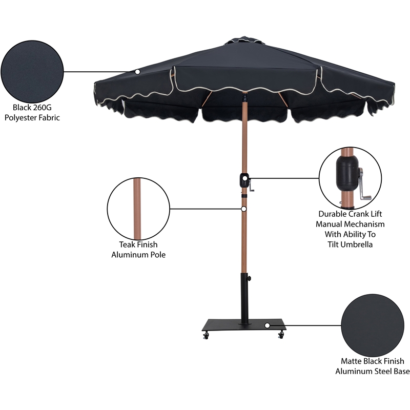 Meridian Furniture Amalfi Black Polyester Patio Umbrella with Base Set