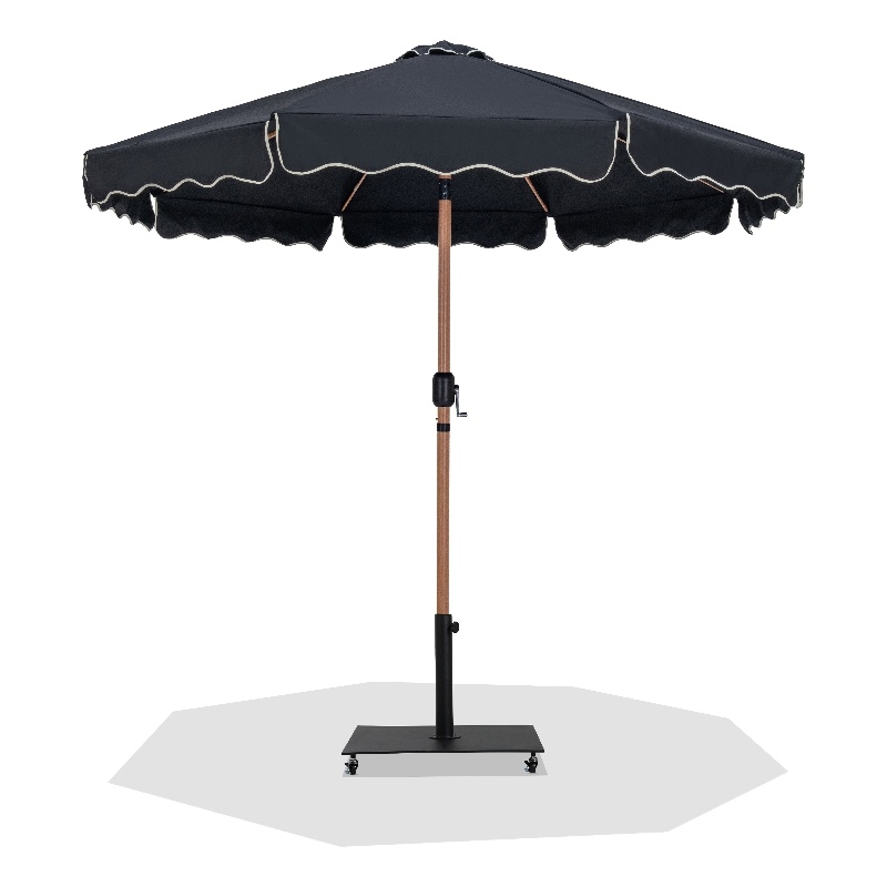 Meridian Furniture Amalfi Black Polyester Patio Umbrella with Base Set