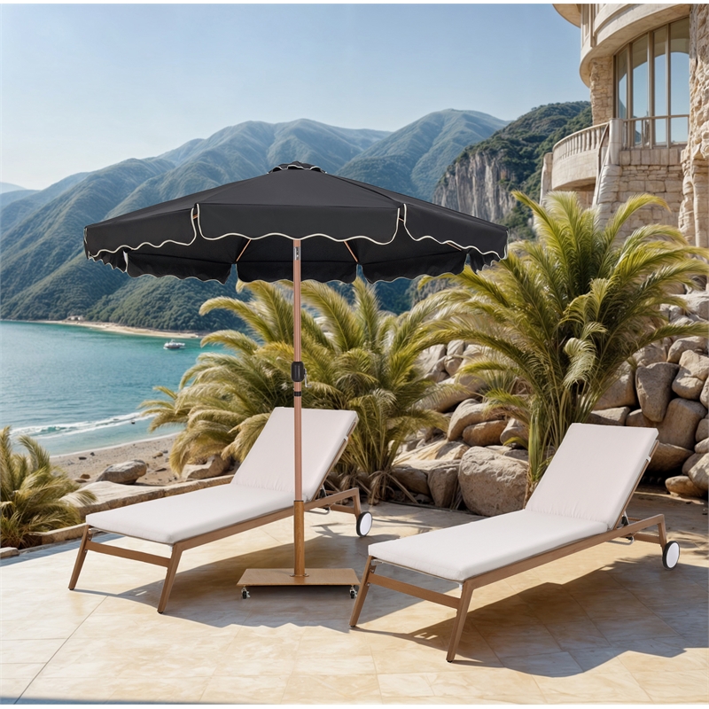 Meridian Furniture Amalfi Black Polyester Patio Umbrella with Base Set