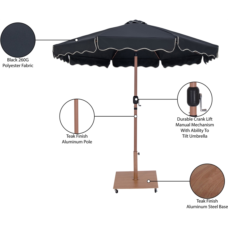 Meridian Furniture Amalfi Black Polyester Patio Umbrella with Base Set