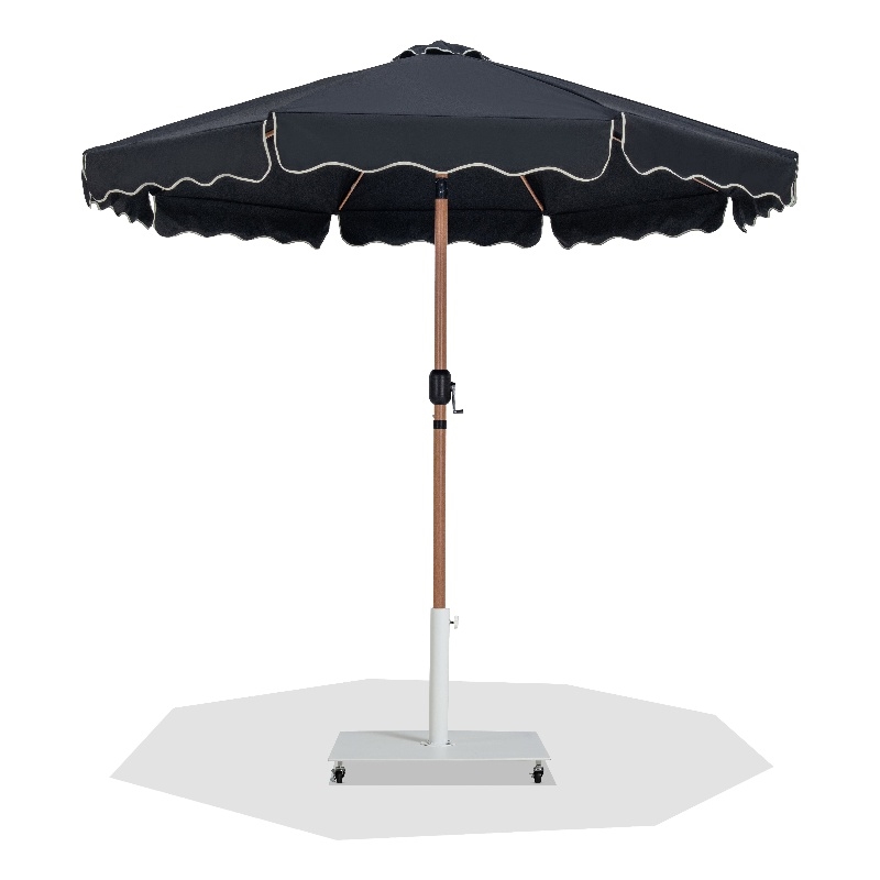 Meridian Furniture Amalfi Black Polyester Patio Umbrella with Base Set