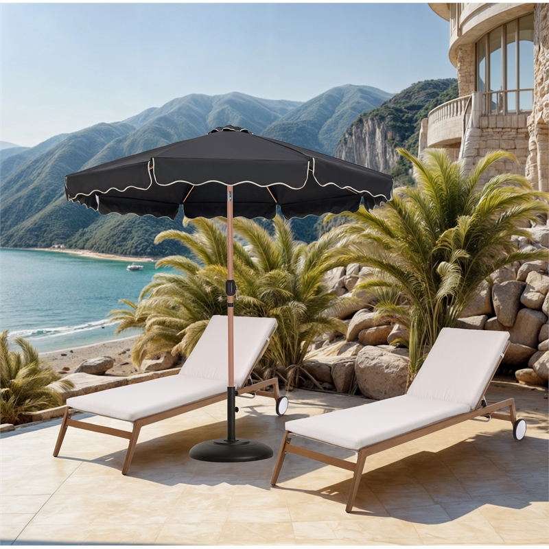Meridian Furniture Amalfi Black Polyester Patio Umbrella with Base Set