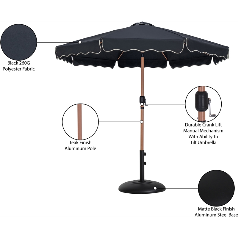 Meridian Furniture Amalfi Black Polyester Patio Umbrella with Base Set