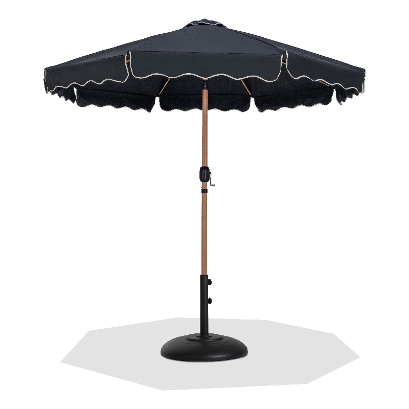 Meridian Furniture Amalfi Black Polyester Patio Umbrella with Base Set