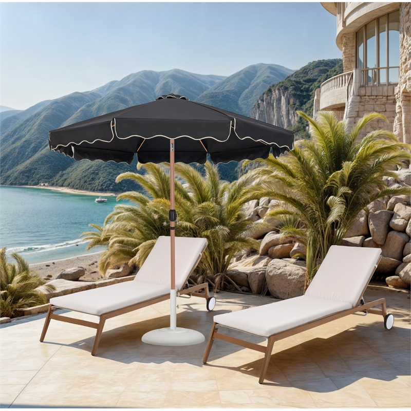 Meridian Furniture Amalfi Black Polyester Patio Umbrella with Base Set