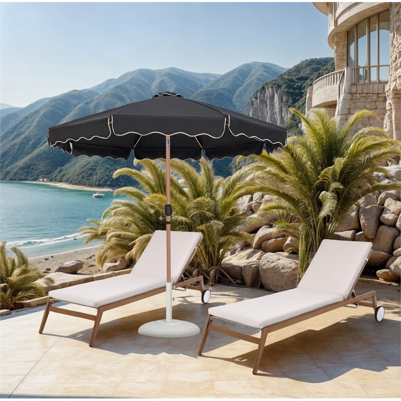 Meridian Furniture Amalfi Black Polyester Patio Umbrella with Base Set