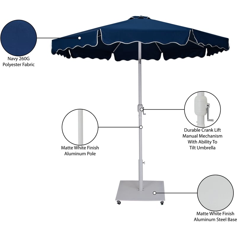 Meridian Furniture Amalfi Navy Polyester Patio Umbrella with Base Set