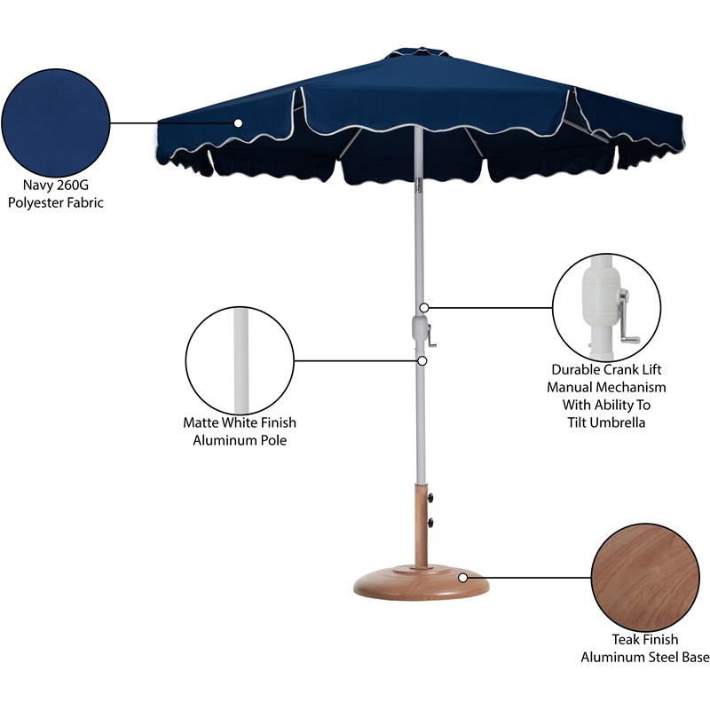Meridian Furniture Amalfi Navy Polyester Patio Umbrella with Base Set