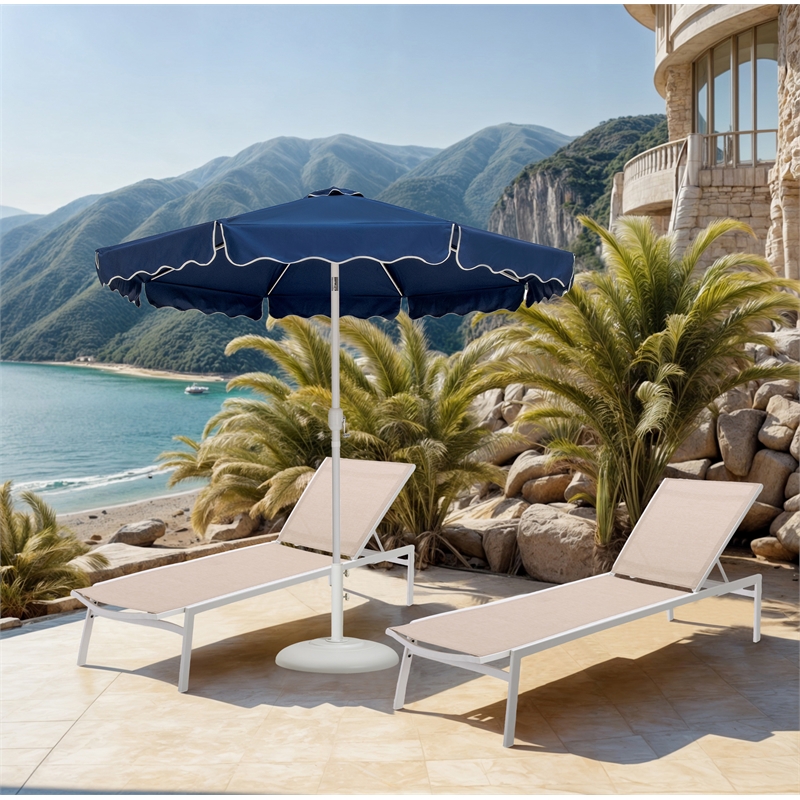 Meridian Furniture Amalfi Navy Polyester Patio Umbrella with Base Set