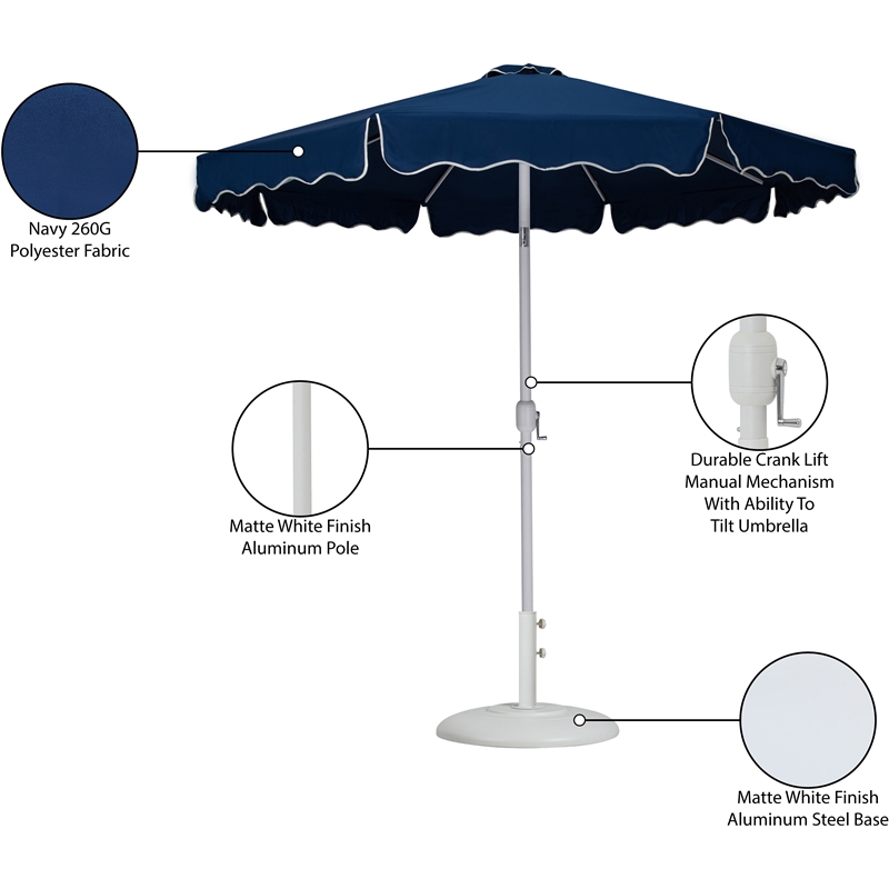 Meridian Furniture Amalfi Navy Polyester Patio Umbrella with Base Set