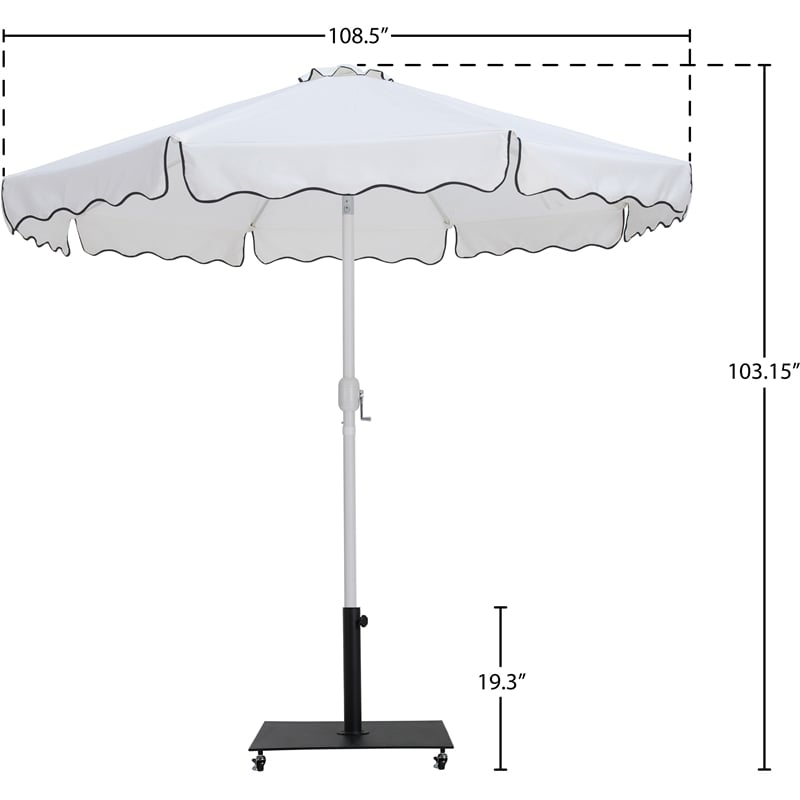 Meridian Furniture Amalfi White Polyester Patio Umbrella with Base Set