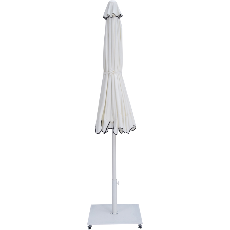 Meridian Furniture Amalfi White Polyester Patio Umbrella with Base Set