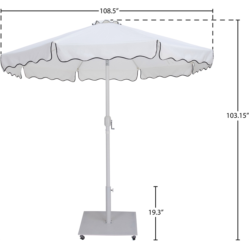 Meridian Furniture Amalfi White Polyester Patio Umbrella with Base Set