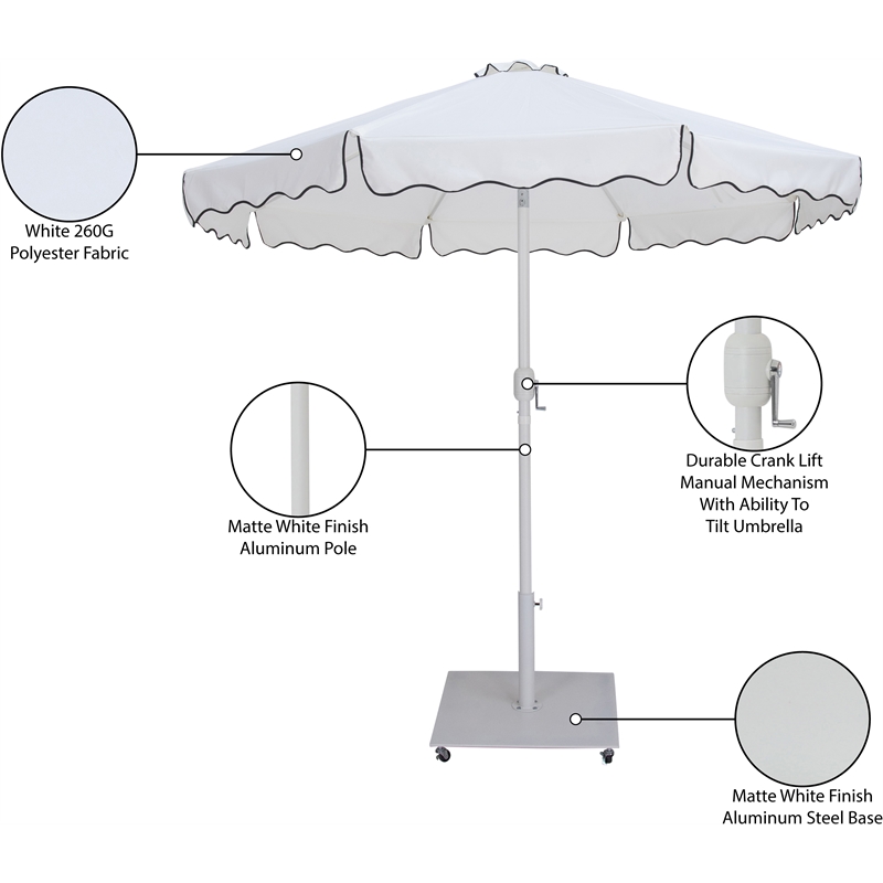 Meridian Furniture Amalfi White Polyester Patio Umbrella with Base Set