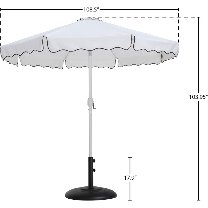 Meridian Furniture Amalfi White Polyester Patio Umbrella with Base Set