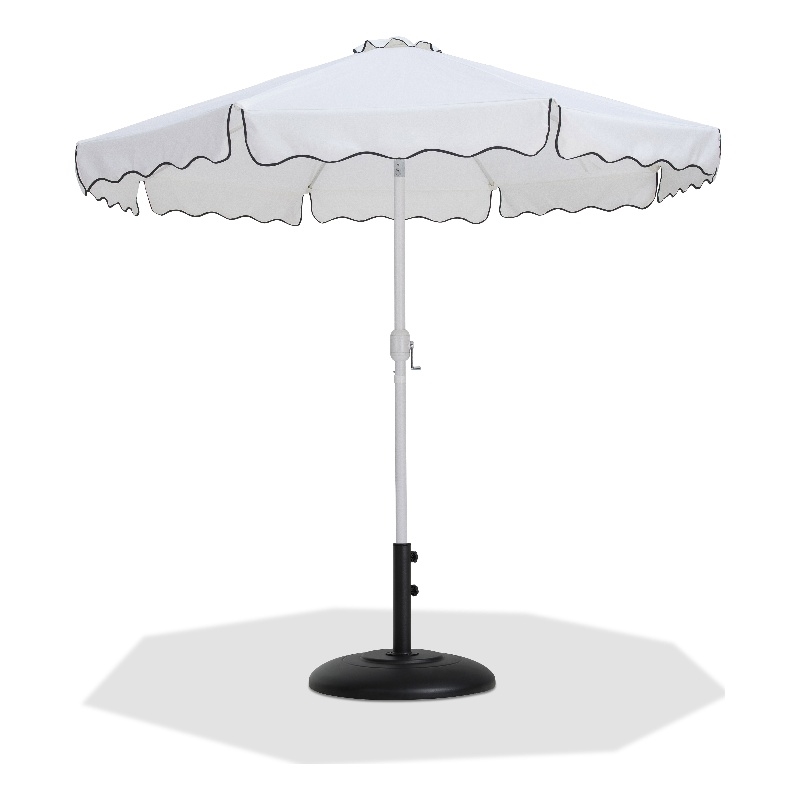 Meridian Furniture Amalfi White Polyester Patio Umbrella with Base Set