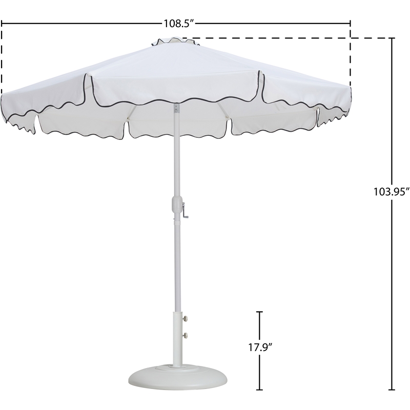 Meridian Furniture Amalfi White Polyester Patio Umbrella with Base Set