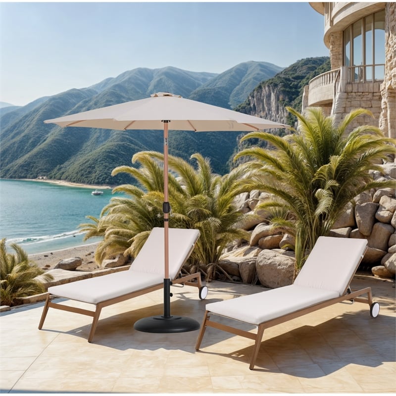 Meridian Furniture Fiji Beige Polyester Patio Umbrella with Base Set