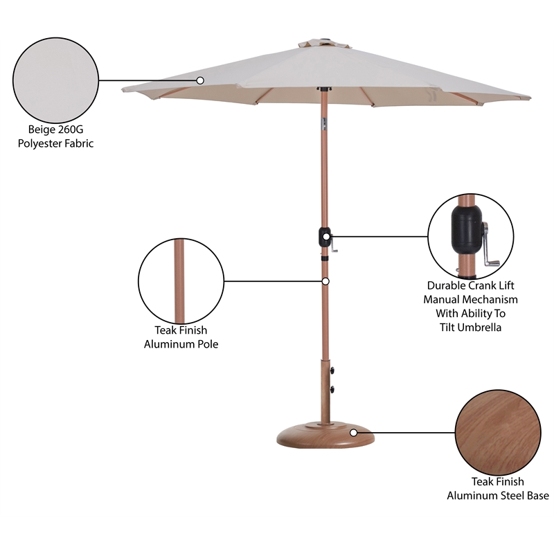 Meridian Furniture Fiji Beige Polyester Patio Umbrella with Base Set
