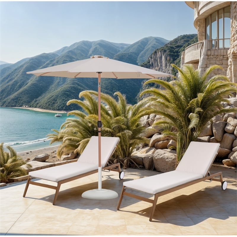 Meridian Furniture Fiji Beige Polyester Patio Umbrella with Base Set
