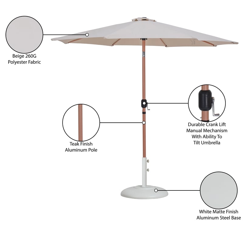 Meridian Furniture Fiji Beige Polyester Patio Umbrella with Base Set