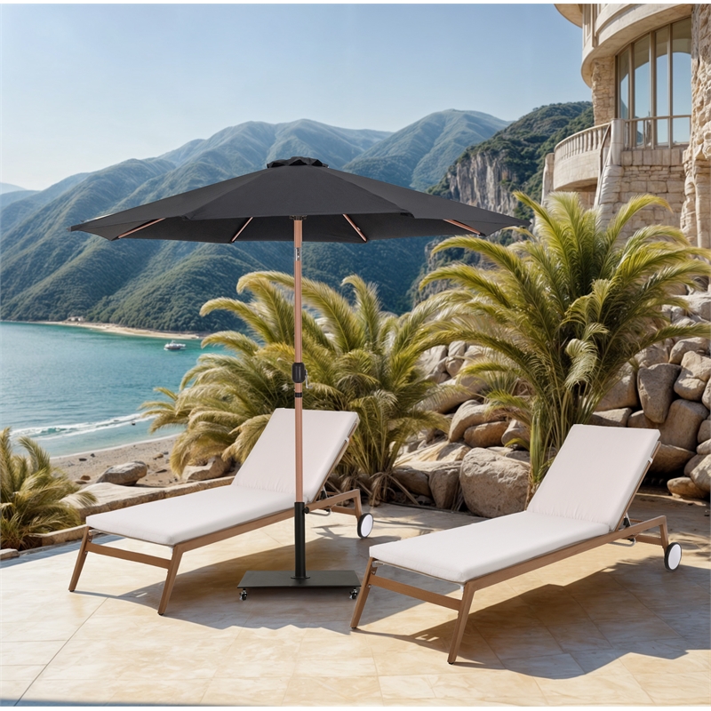 Meridian Furniture Fiji Black Polyester Patio Umbrella with Base Set