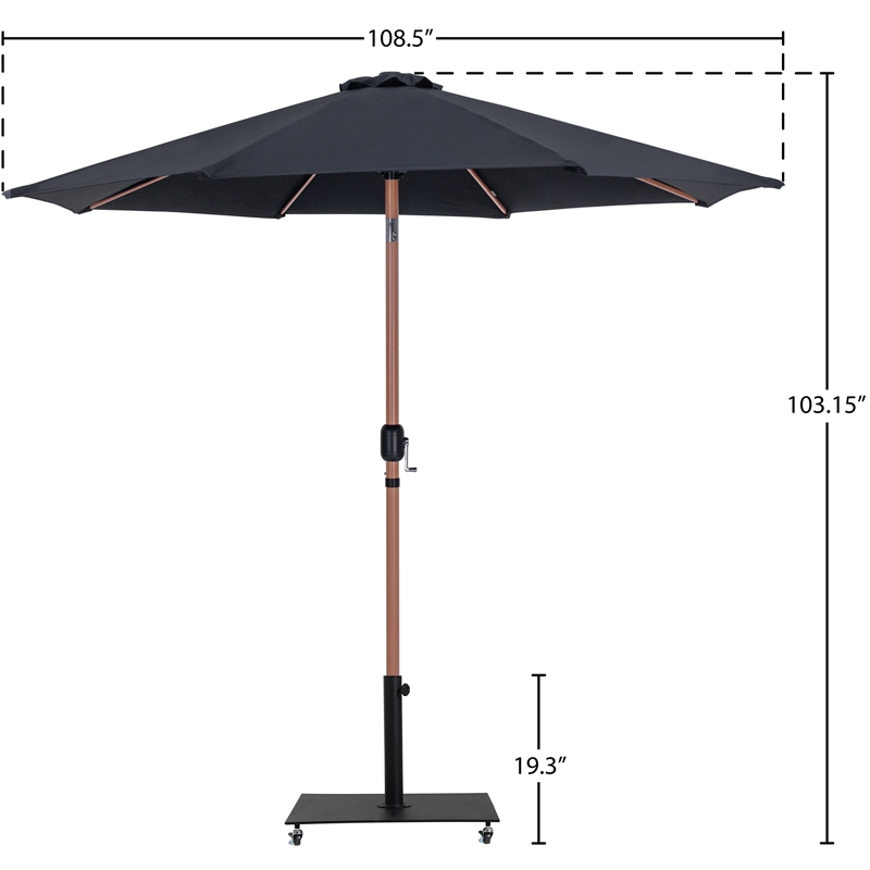 Meridian Furniture Fiji Black Polyester Patio Umbrella with Base Set