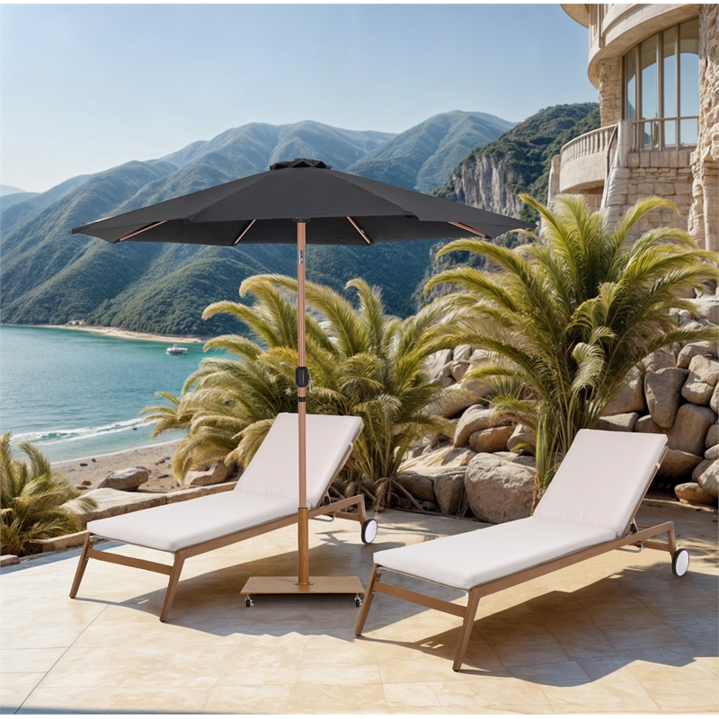Meridian Furniture Fiji Black Polyester Patio Umbrella with Base Set
