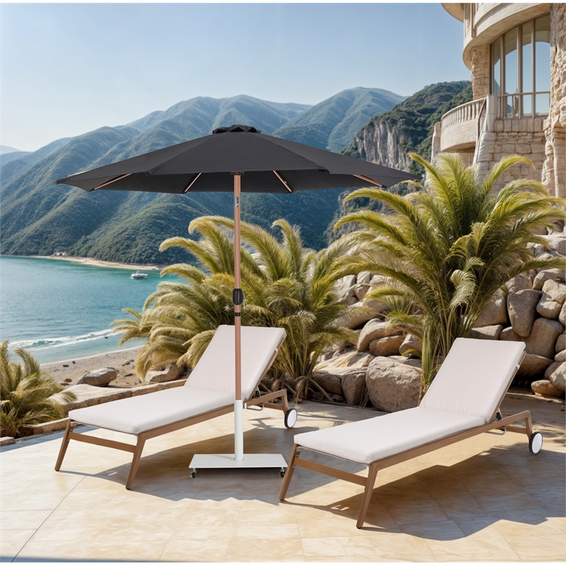 Meridian Furniture Fiji Black Polyester Patio Umbrella with Base Set