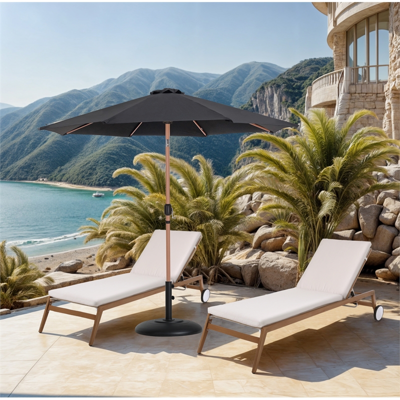 Meridian Furniture Fiji Black Polyester Patio Umbrella with Base Set