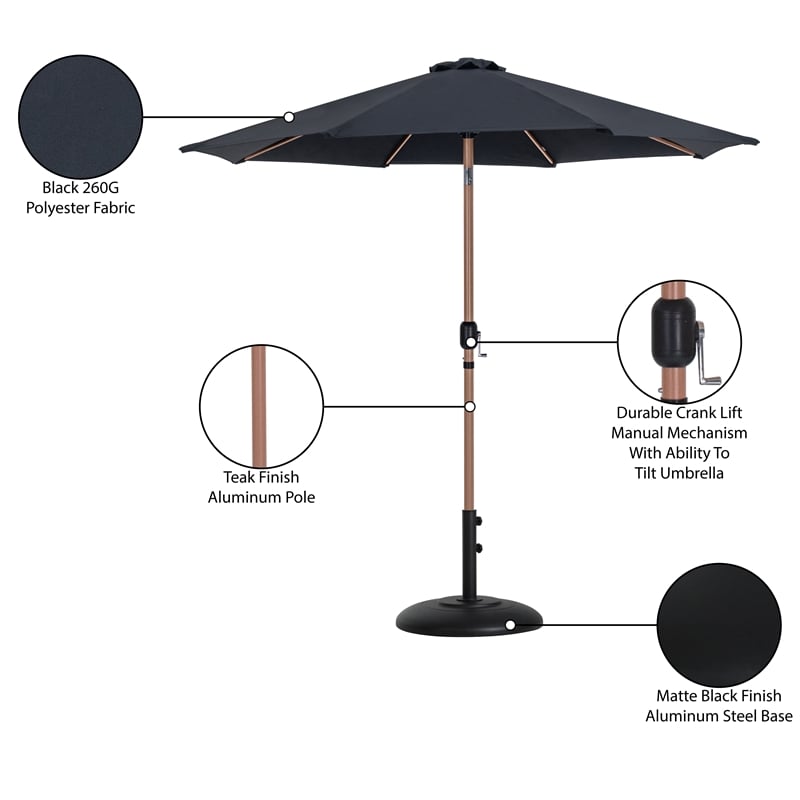 Meridian Furniture Fiji Black Polyester Patio Umbrella with Base Set