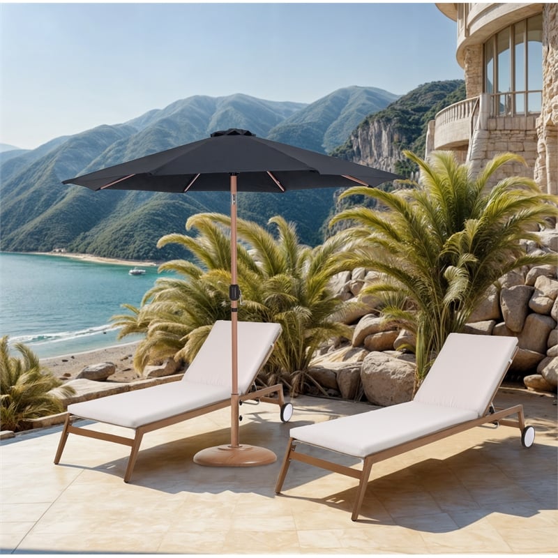 Meridian Furniture Fiji Black Polyester Patio Umbrella with Base Set
