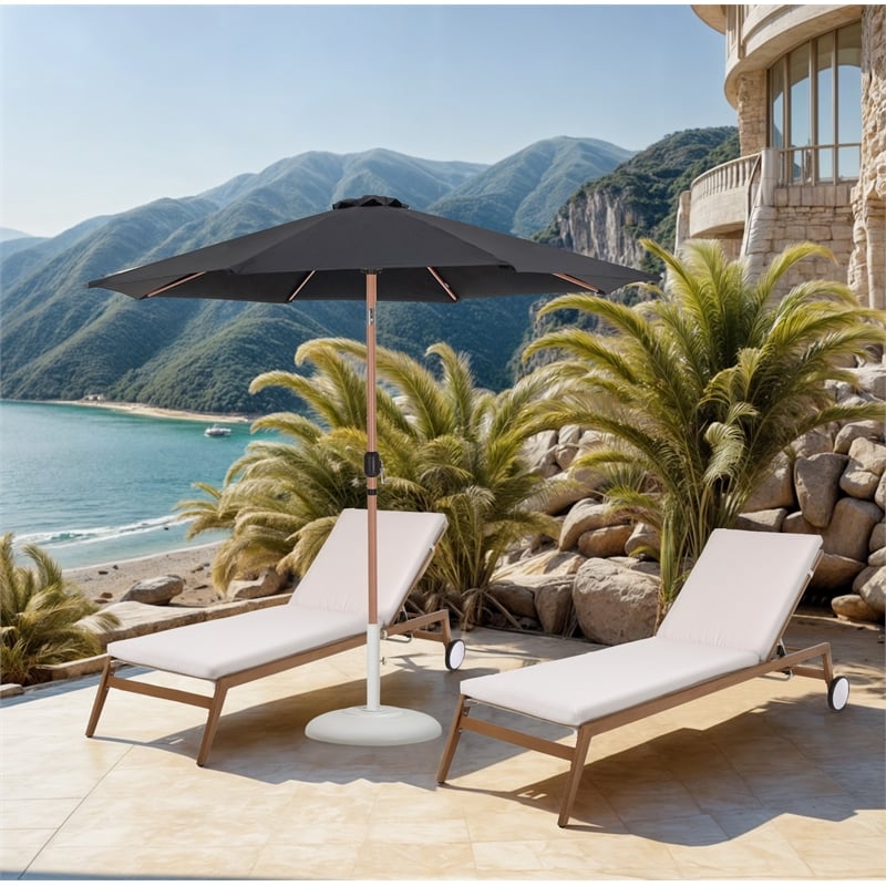 Meridian Furniture Fiji Black Polyester Patio Umbrella with Base Set