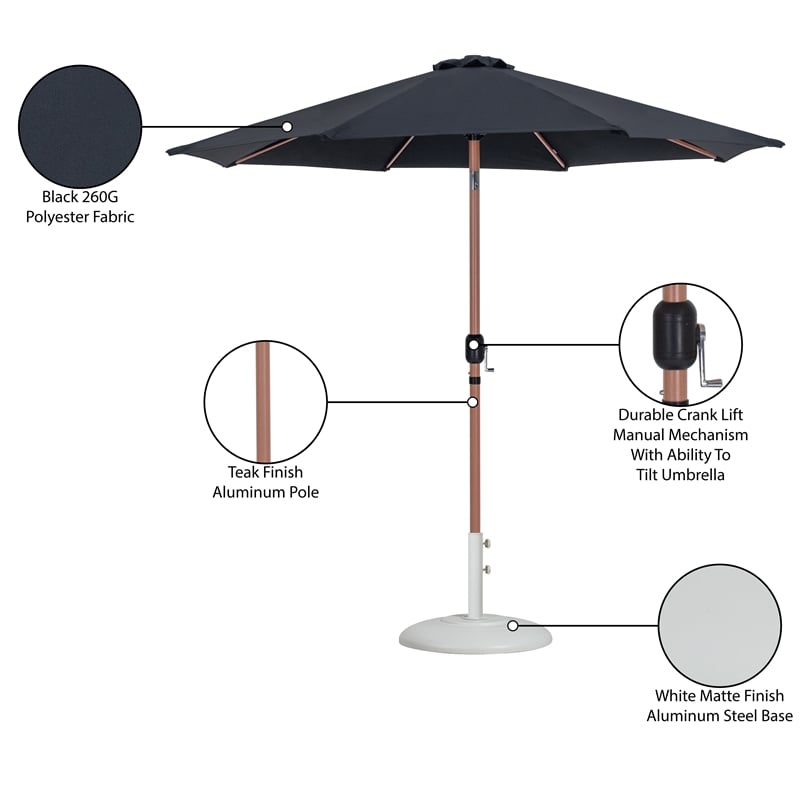 Meridian Furniture Fiji Black Polyester Patio Umbrella with Base Set