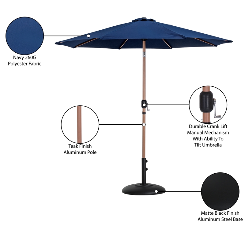 Meridian Furniture Fiji Navy Polyester Patio Umbrella with Base Set