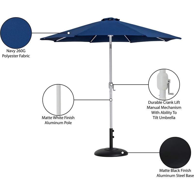 Meridian Furniture Fiji Navy Polyester Patio Umbrella with Base Set