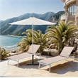 Meridian Furniture Fiji White Polyester Patio Umbrella with Base Set
