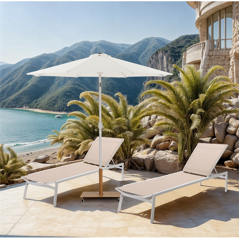 Meridian Furniture Fiji White Polyester Patio Umbrella with Base Set