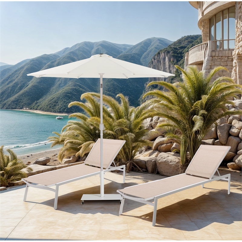 Meridian Furniture Fiji White Polyester Patio Umbrella with Base Set