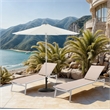 Meridian Furniture Fiji White Polyester Patio Umbrella with Base Set