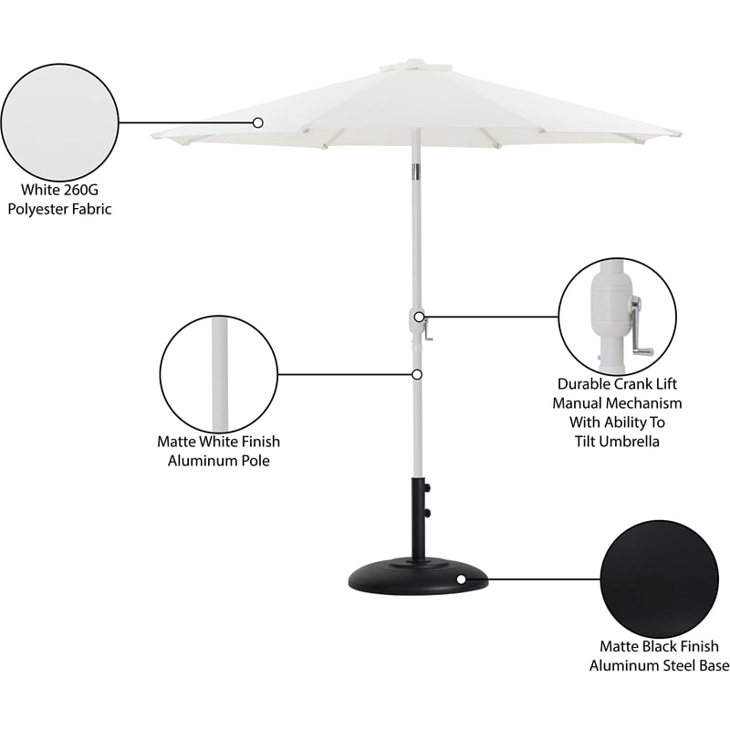 Meridian Furniture Fiji White Polyester Patio Umbrella with Base Set