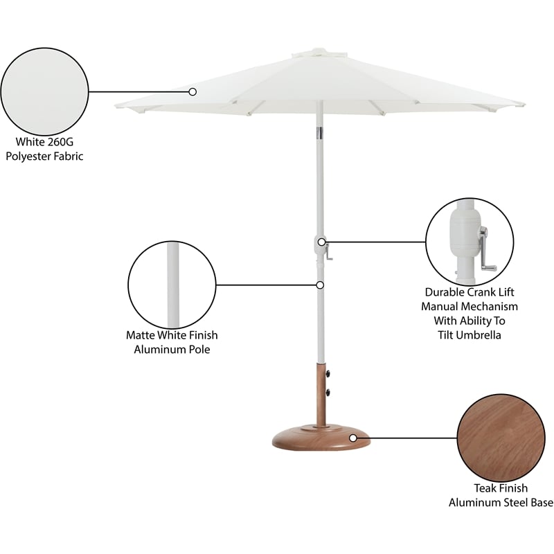 Meridian Furniture Fiji White Polyester Patio Umbrella with Base Set